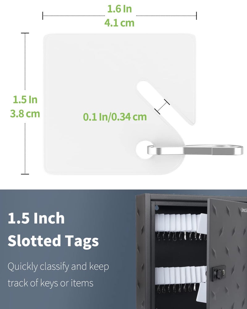 Uniclife 50 Pcs Rack Key Tags 1.5 Inch Slotted Plastic Tags with Metal Snap Hooks White Square Hanging Tags for Key Cabinets Boxes Lockers Sturdy Frosted Item Identifiers for Home Offices and Garages - Image 3